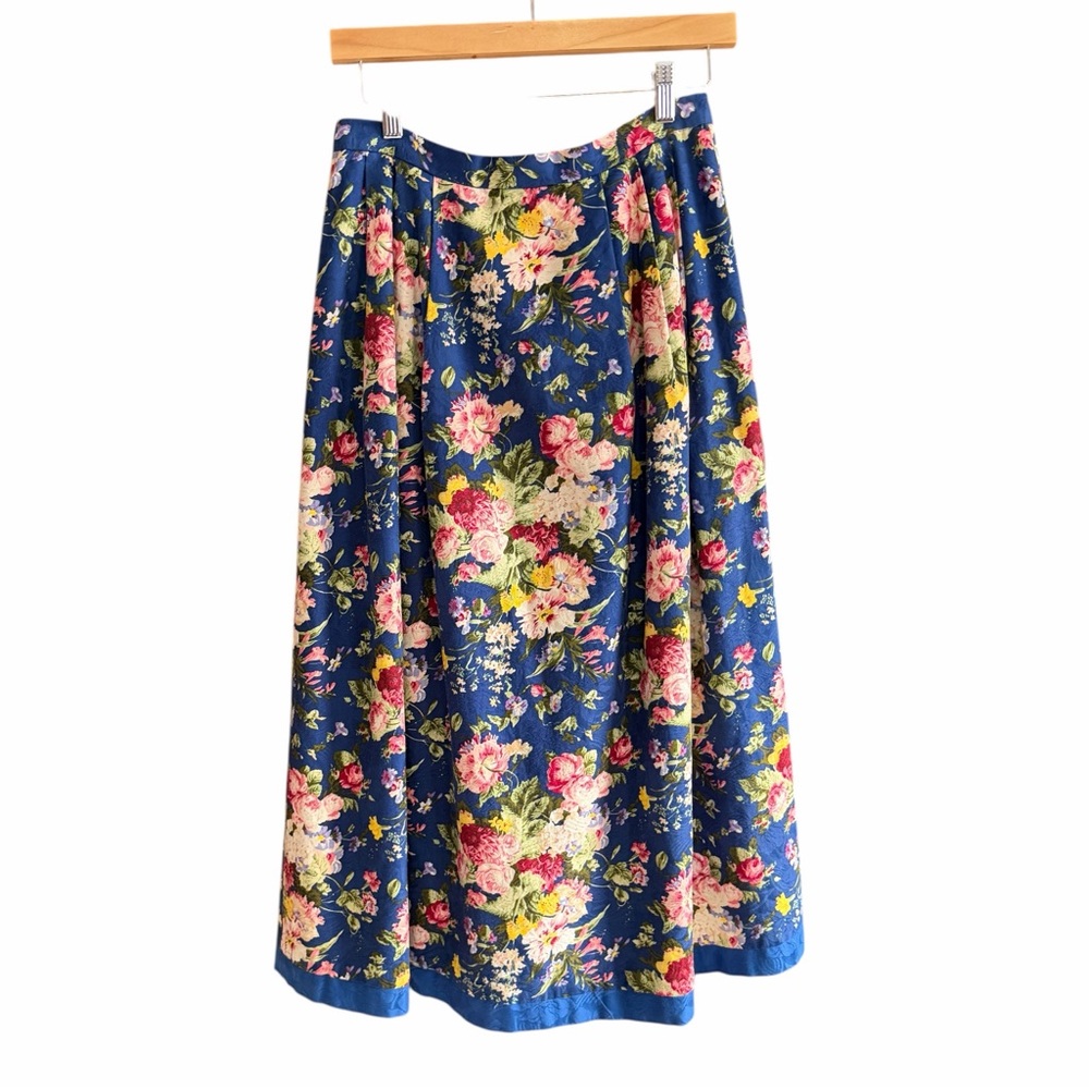 VINTAGE Cotton Jacquard Floral Midi Skirt Cottage‎ Floral 12 M - Picture 3 of 12
